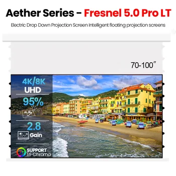 Schermo per Proiettore Fresnel 5.0Pro LT Elettrico Motorizzato 2026 Hot Sale con Montaggio a Parete Flottante per Proiezione 4K con Proiettore Standard