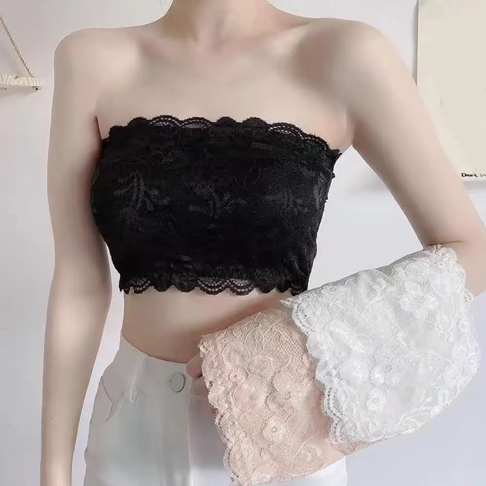 One Piece Seamless Strapless Lace Bustier Bandeau Women's Push Up Bra