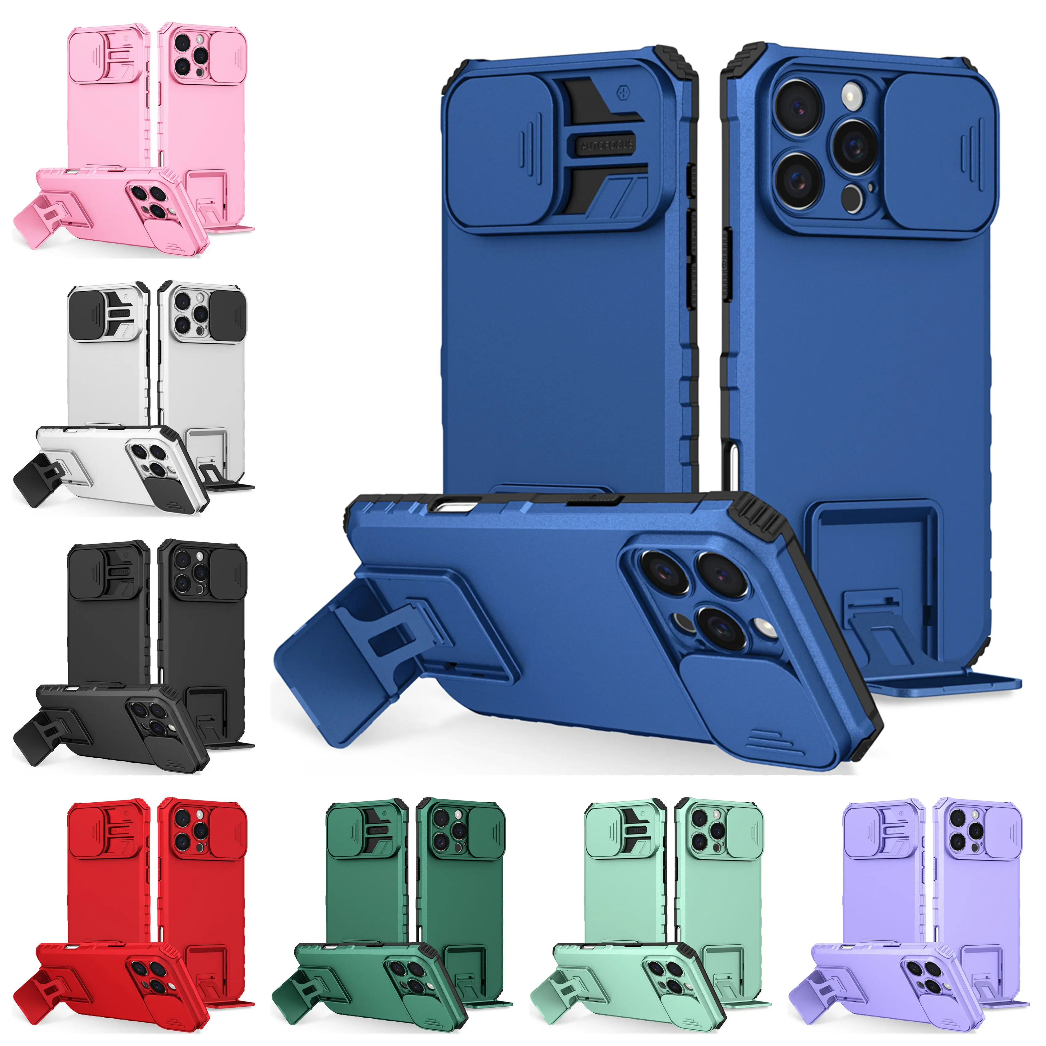 Slide Camera Protection Armor Phone Case - Durable Hard Cover with Plastic Holder