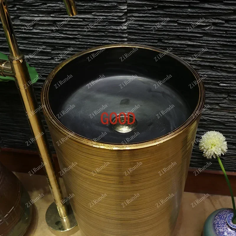 Golden Art Pedestal Basin Ceramic Column Type Washbasin Floor Type Inter-Platform Basin Vertical Wash Column