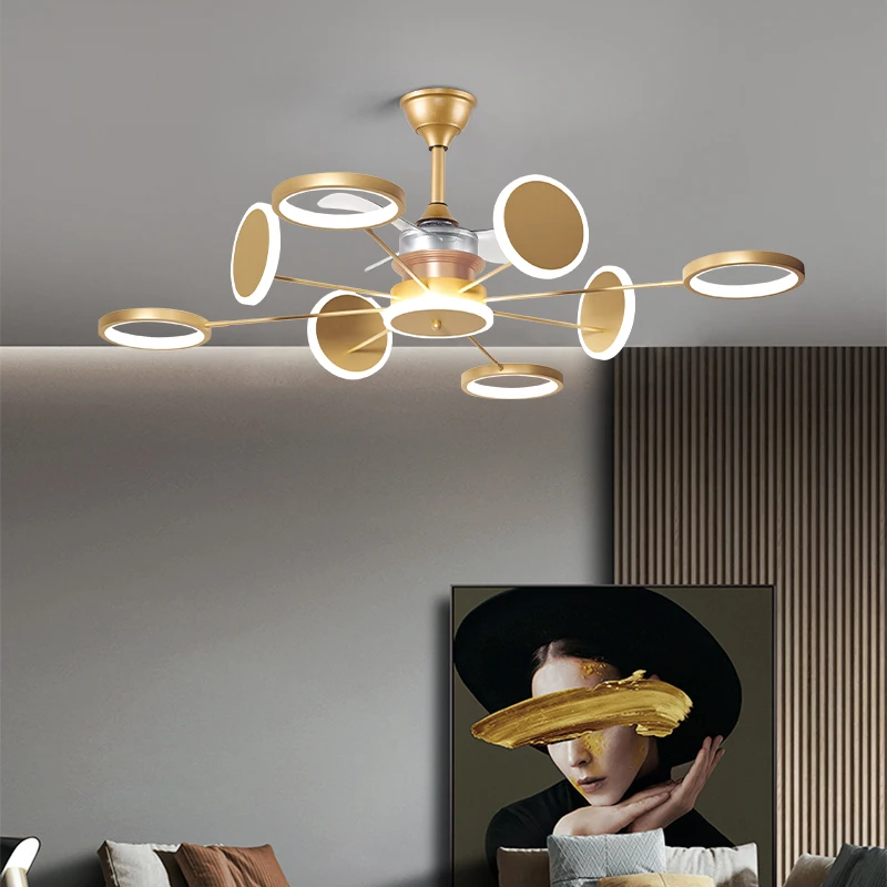 Light luxury living room invisible fan light new Nordic ceiling fan light dining room bedroom chandelier with integrated