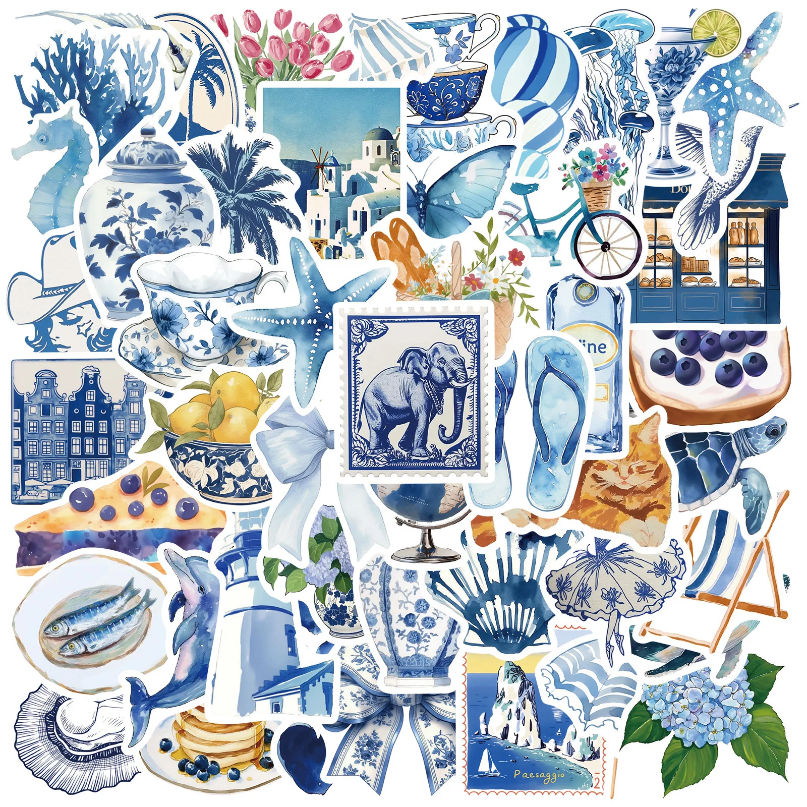 10/25/50pcs Aesthetic Watercolor Blue Style Stuff Graffiti Stickers for DIY Waterproof Stationery Suitcase Bottle Phone Laptop 1