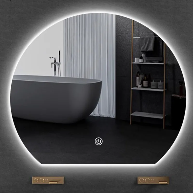 

Irregular Round Bathroom Mirror Led Lights Wall Mounted Aesthetic Fogless Bathroom Mirror Vanity Makeup Espejo Pared Furnitures