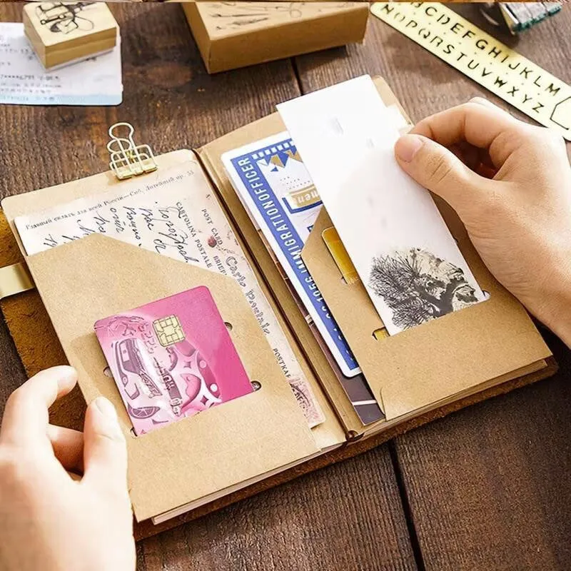 Portable Kraft Paper Refillable Travel Journal with Organizer Inserts