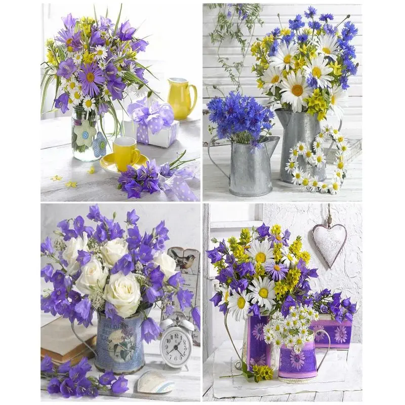 

CHENISTORY Paint By Number White Purple Daisy Handpainted Art Gift Drawing On Canvas Diy Pictures By Numbers Flowers Kits Home D