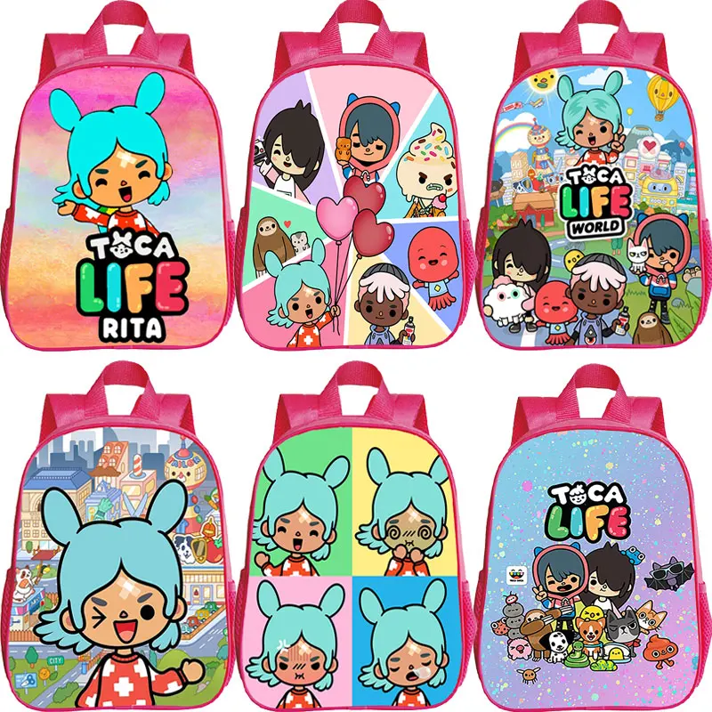 Toca Life World Print Zaini Bambini Kawaii Pink Zaino Toddler Kindergarten Bag Girls Schoolbag Toca Boca Kids Mochila