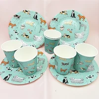 6Pcs Cute Pet Little Doggies Happy Birthday Paper Plates Cups Tableware 1st Birthday Baby Showe Decoration Home Party Supplies
