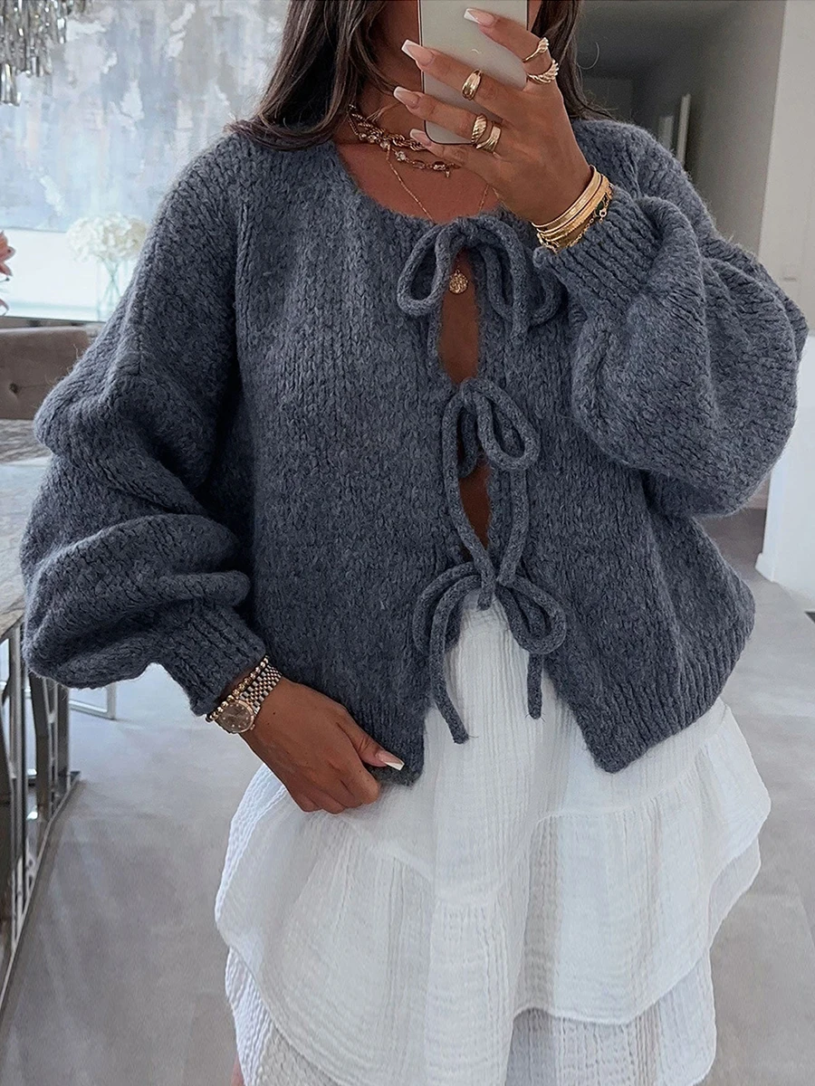 Cardigan da donna Y2K a maniche lunghe aperto sul davanti Cardigan con stampa floreale con scollo a V e bottoni in maglia, Z6., Taglia unica