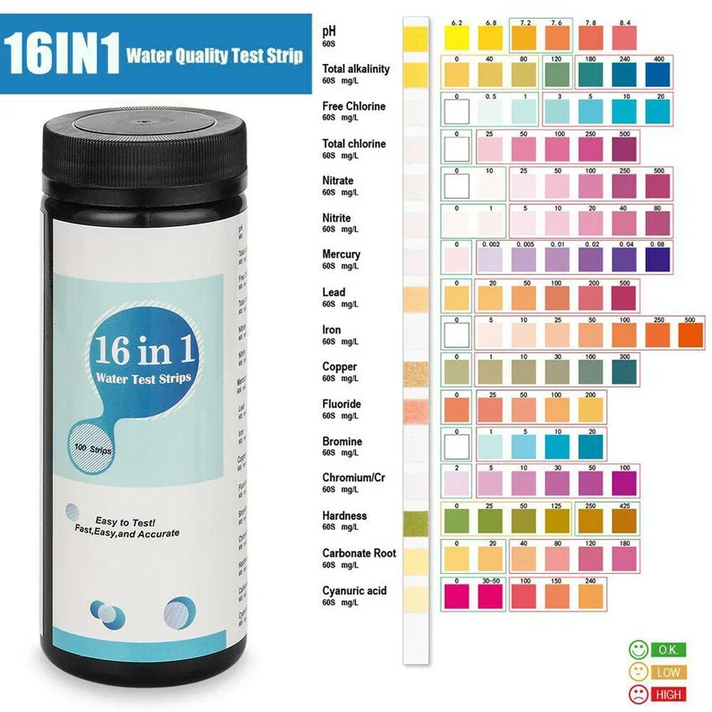 16 In 1 Drinking Water Test Kit Testing Strips For Hardness Chlorine Fluoride Trace Heavy Metals PH Balance Test Aquarium Water