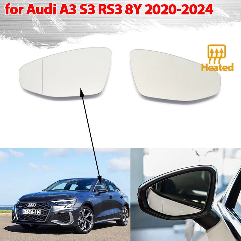 

Левое и правое боковое зеркало с подогревом, стекло, широкоугольное зеркало заднего вида для Audi A3 8Y S3 8Y RS3 8Y RS A S 3 2020-2024, аксессуары