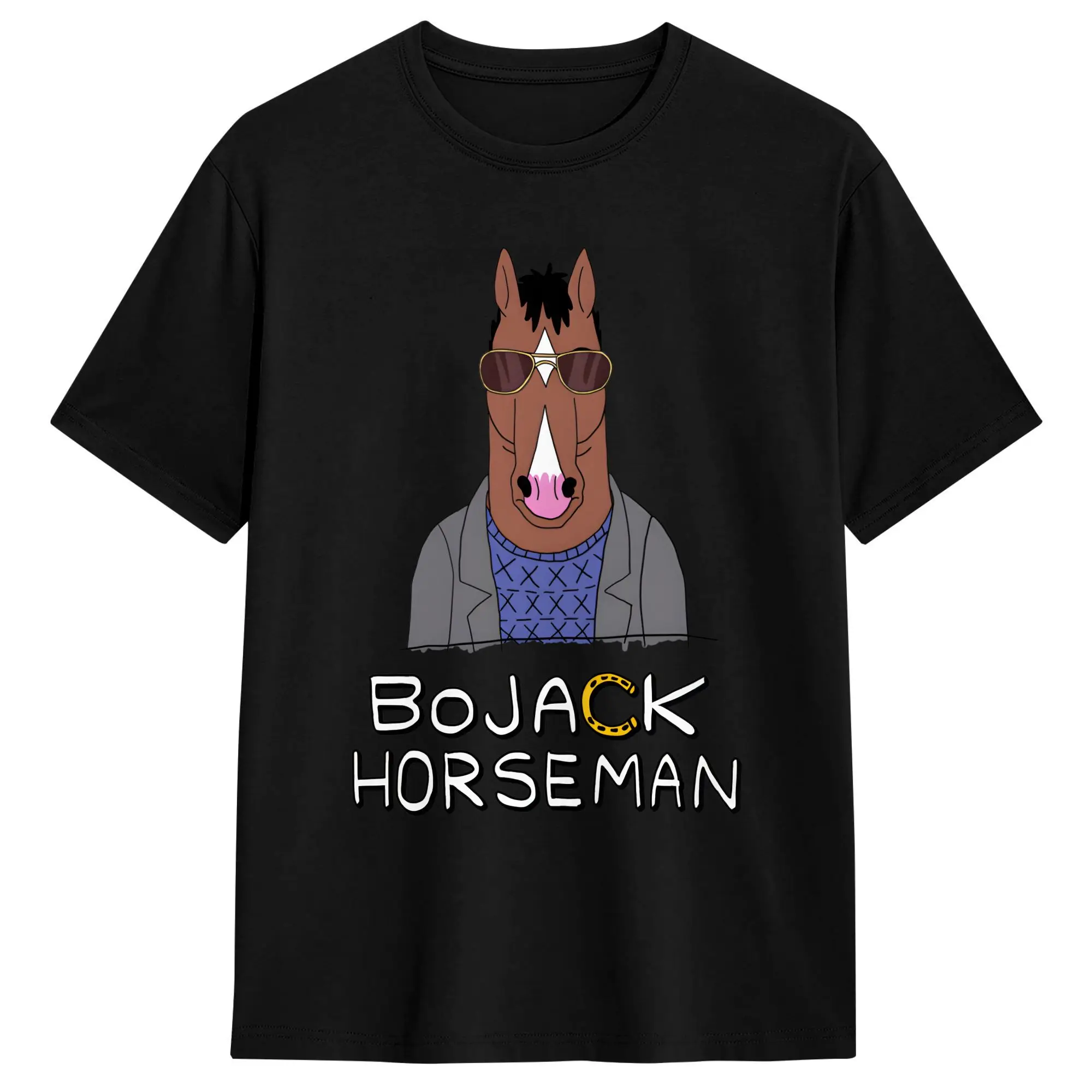 BoJack Horseman T-Shirt Sommer-T-Shirts aus reiner Baumwolle für Männer, bedrucktes T-Shirt, kurzärmelig, Y2K-Retro-Top-T-Shirts