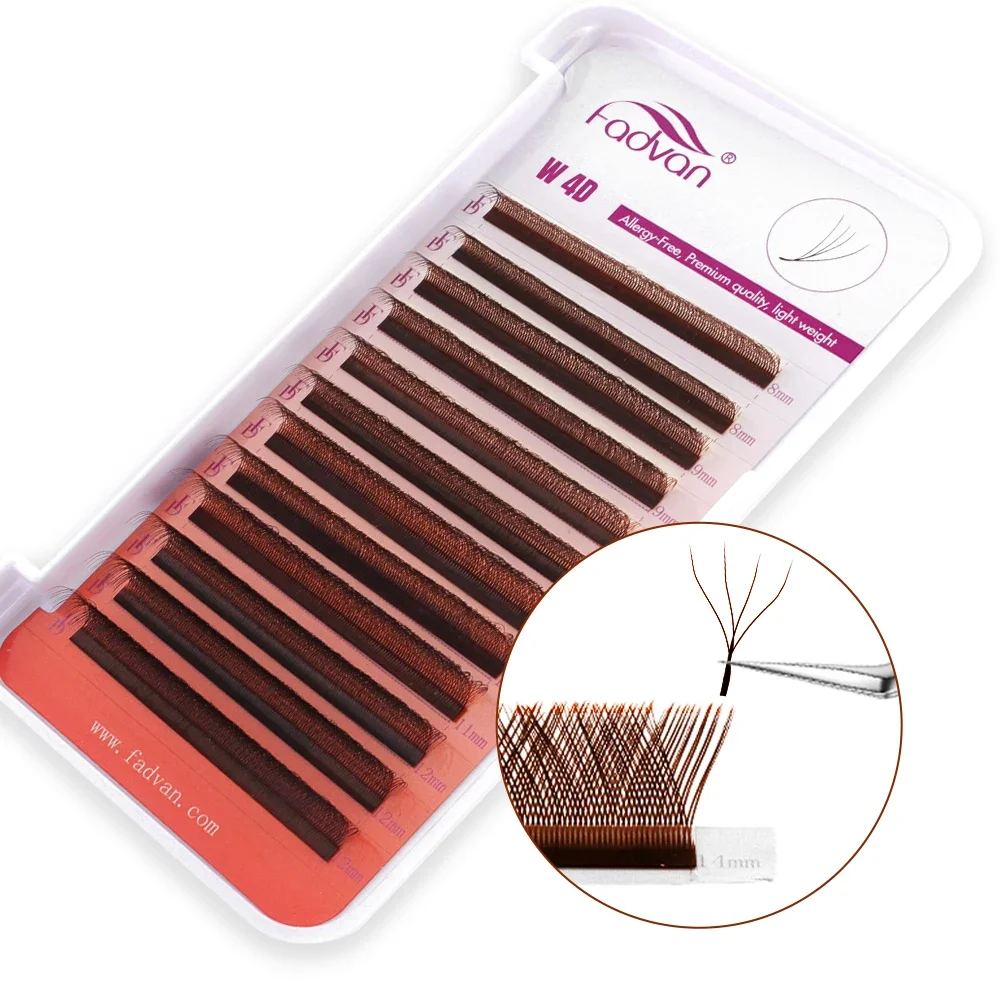FADVAN Braune 3D/4D W-Form D Curl Fales Wimpern Natürliche wasserdichte dauerhafte brasilianische vorgefertigte Fächer-Wimpernverlängerung – Detail 8