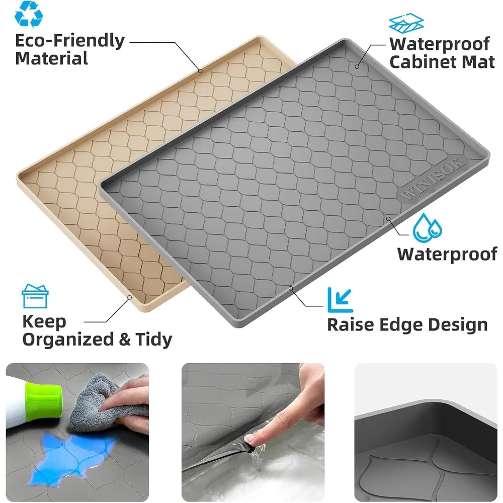 Silicone Under Sink Mat 34" x 22", Kitchen Essentials and Gadgets, Shelf Liner and Cabinet Protector, Home Organizers and Storag