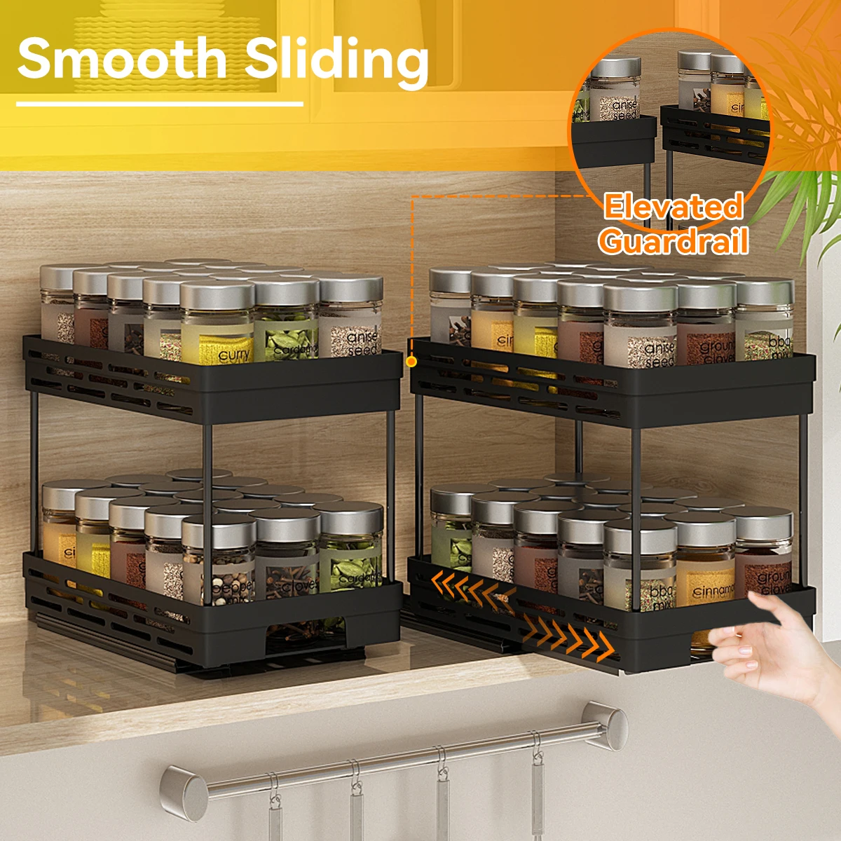 WORTHBUY 2 Tier Seasoning Bottle Sliding Storage Rack Cabinet Multipurpose Drawer Organizer Shelf Plastic Kitchenware Spice Rack 2