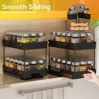 WORTHBUY 2 Tier Seasoning Bottle Sliding Storage Rack Cabinet Multipurpose Drawer Organizer Shelf Plastic Kitchenware Spice Rack 2
