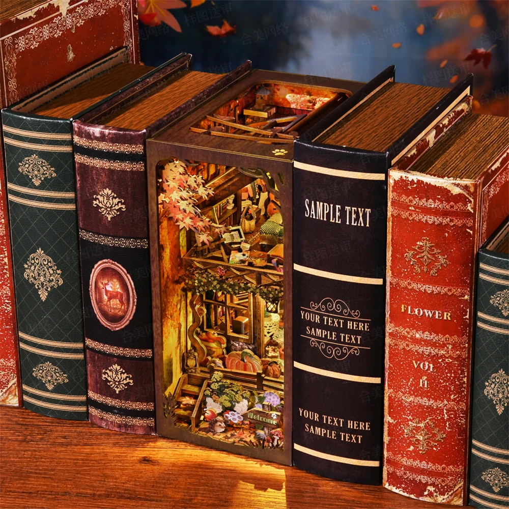Book Nook Kit My Puppy Family DIY Wooden Puzzle Bookshelf Insert Decor Dollhouse Model Bookend Building Home Decoration Gifts 4