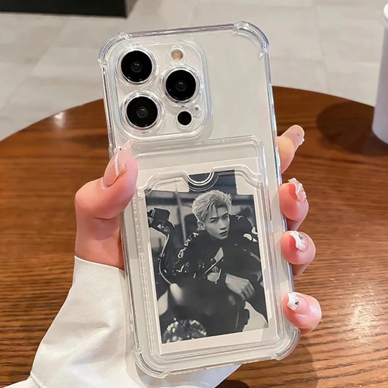 Clear Silicone Shockproof Phone Case with Card Slot and Wallet Holder