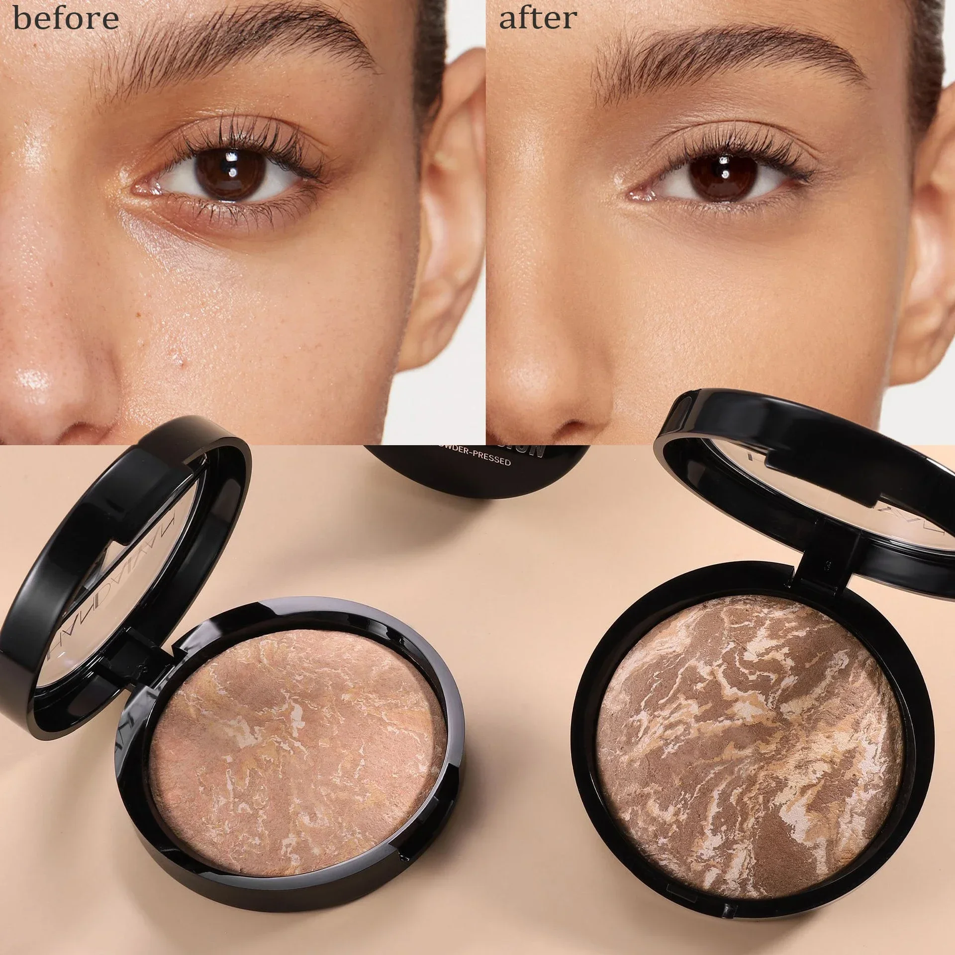 Facial Contouring Baked Powder Wheat Tan Bronzers Makeup Setting Powder Oil-control Medium Coverage Marble Highlighter Palette