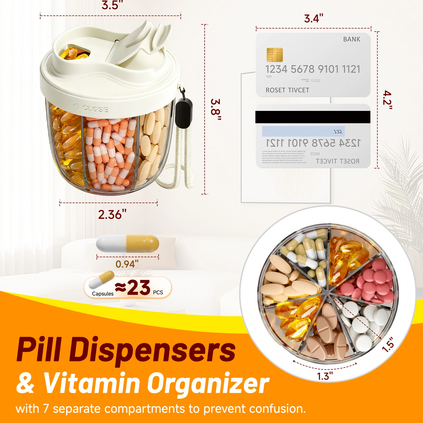 7 Compartment Pill Organizer Weekly Portable Vitamins Supplement Container Travel Anti-Mix Pill Box Bottle Multi-Color Selection