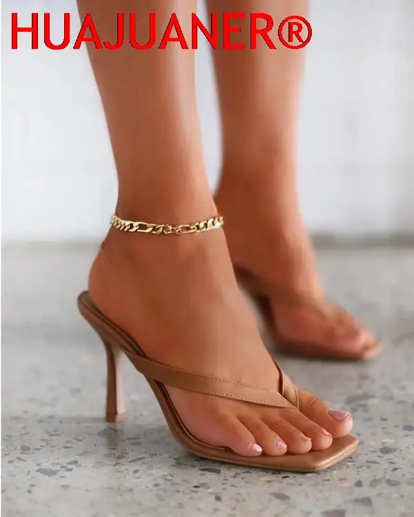 Women High Heels Square Head Solid Color Pinch Toe Sandals