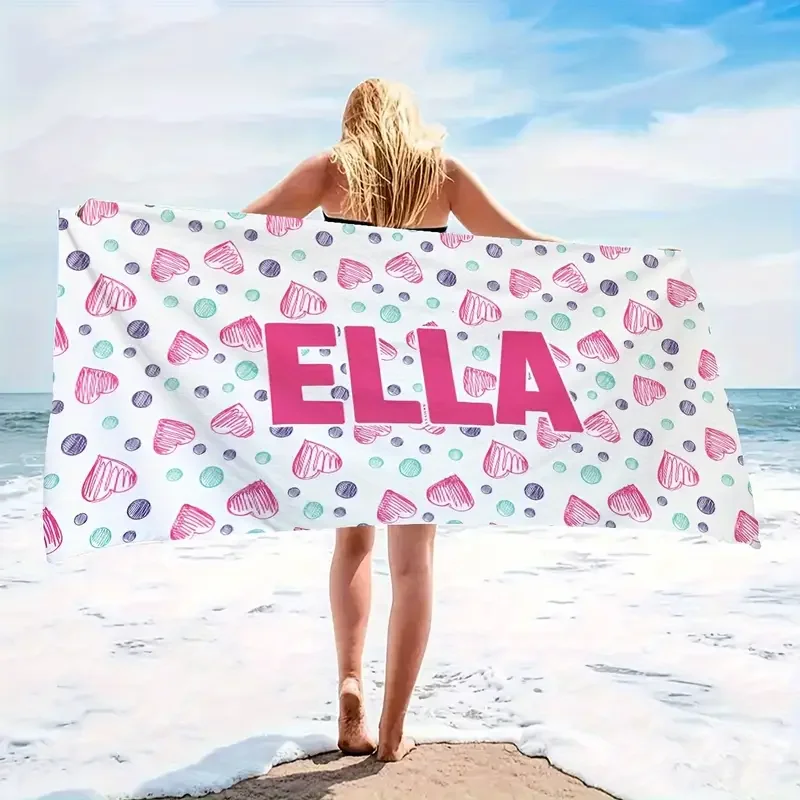 Personalized Flowers Beach Towels Girls Trip Heart Wave Beach Towel With Name Summer Holiday Vacation Pool Camp Gift