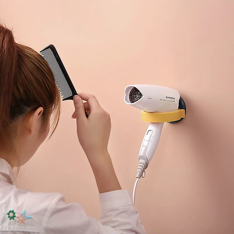 Bathroom No Drilling Wire Hanger Strong Adhesive Storage Hair Dryer Holder Wall Mounted Shelf With Strong Back Glue Straightener