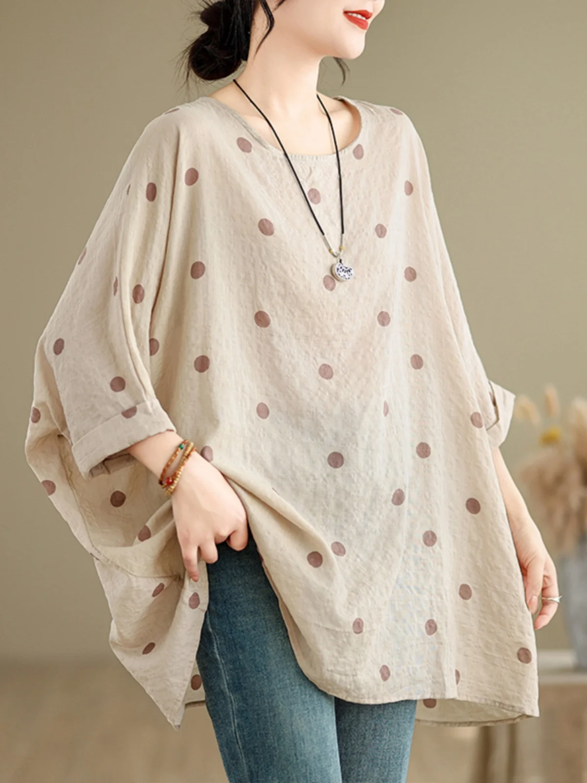 plus Size Cotton Linen T-irt Batwing Sve Slimming Loose Fit Summer New Sle for plus Size Women Commute Sle round Ne