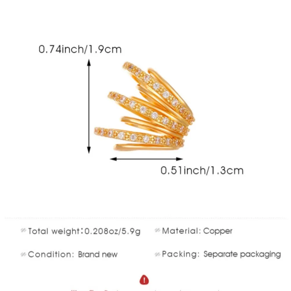 1pc Simple Fashion Zircon Ear Cuff Earrings for Women Minimalist Style Non Pierced Clip Earrings Party Jewelry Accessories