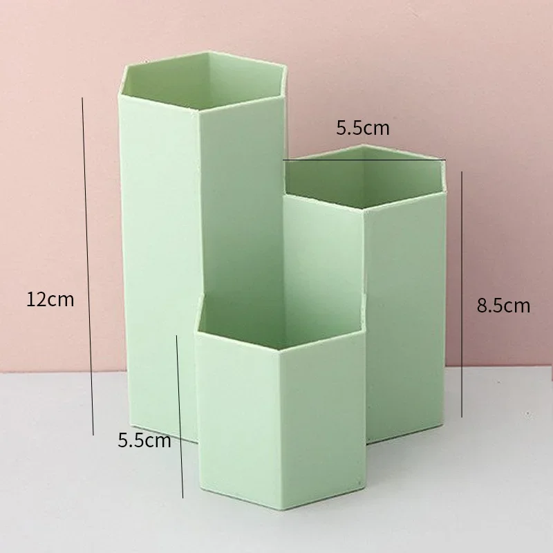Ins Simple Hexagonal Frosted Pen Holder Cute Candy Color Girl Boy Desk Stationery Organizer Large Capacity Cosmetics Storage Box pen holder desk organizer