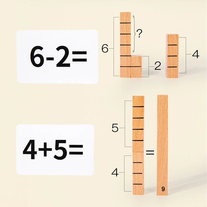 Wooden Math Toys Number Counting Puzzle Building Block Montessori Educational Toys Teaching Tool Game for Preschool Boys Girls 6