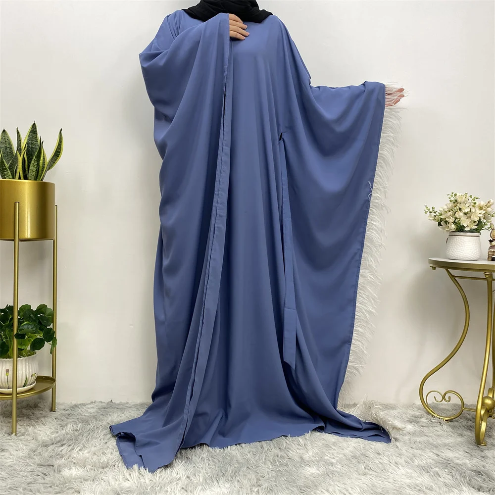 Black Abaya For Women Bat Sleeves Polyester Robe Muslin Dubai Middle East Stitching Elegant Loose Abaya Women's Dress Clothing