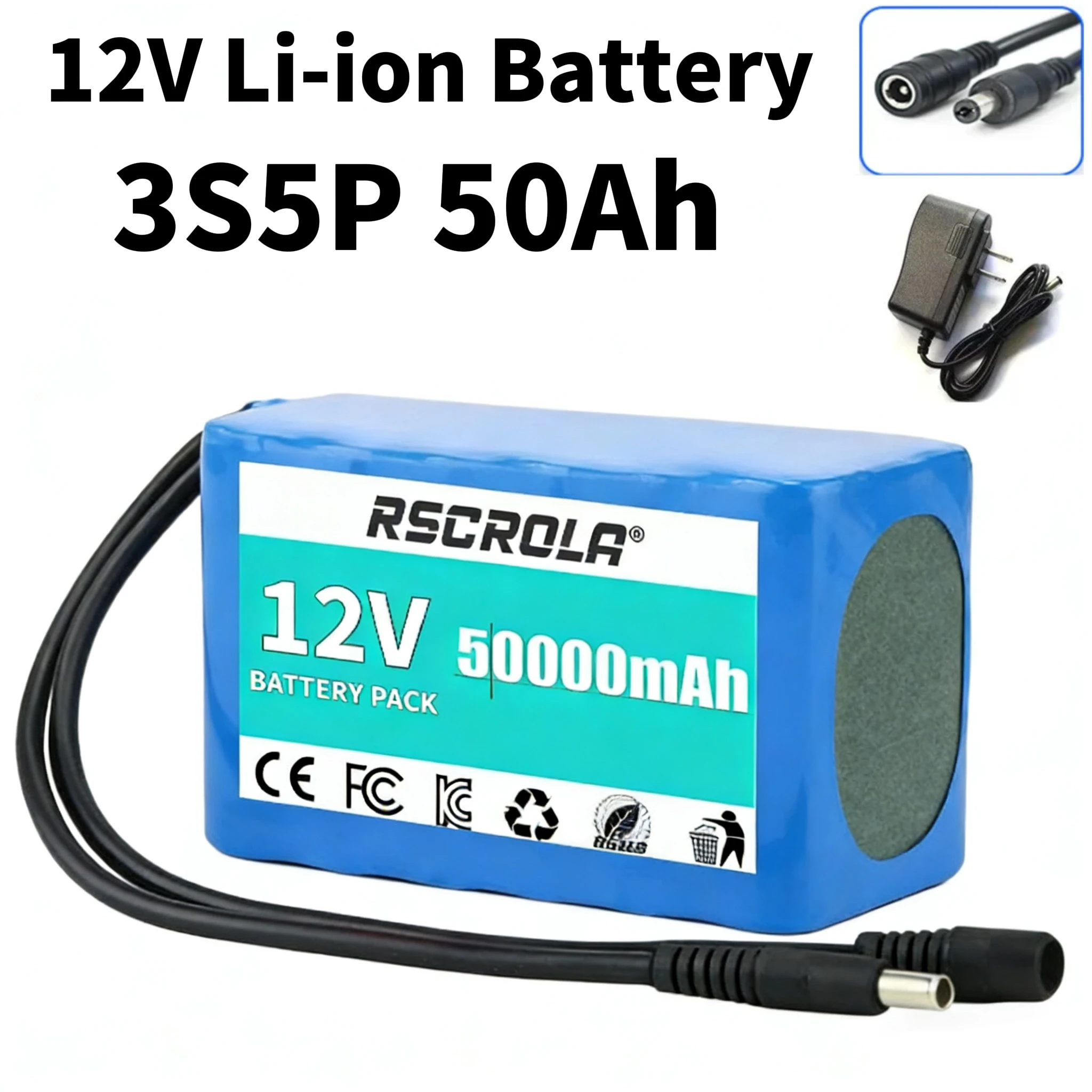 Rscrola 12V Lithium-Ion Battery Pack with Integrated BMS and Charger product image