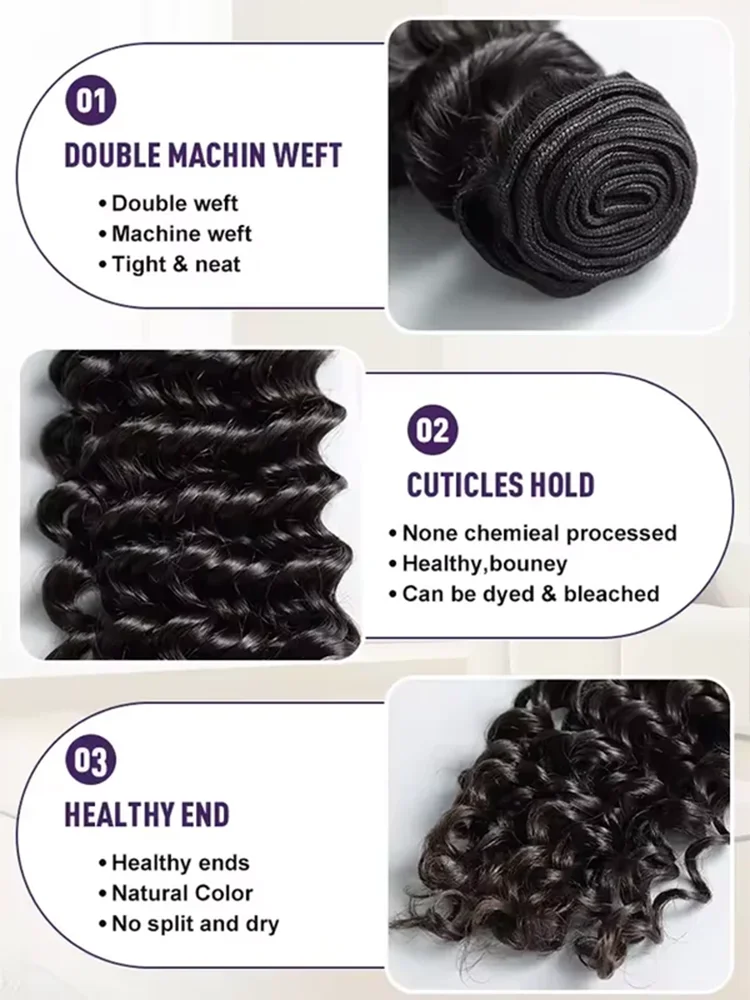 40 Inch Deep Wave Human Hair 1 3 4 Bundles Brazilian Virgin Remy Unprocessed Weaving Water Wave Curly Hair Extensions Bundles