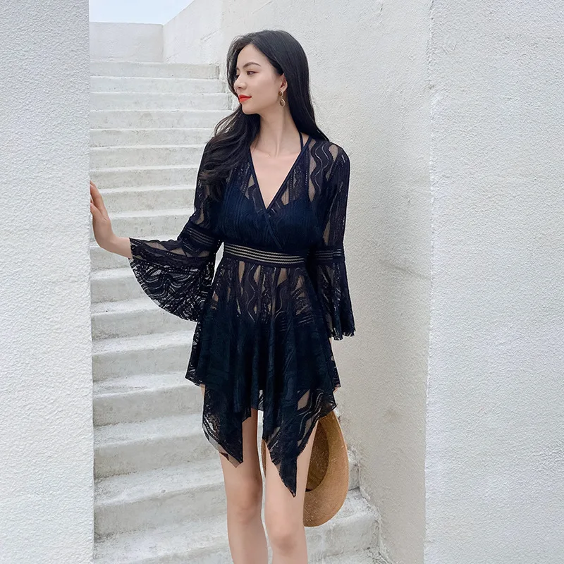 

2023 Bikinis Student Girl Split Cover Belly Swimwear Skirt High Waist Korean Ruffles Popular Swimsuit Beach New Swiming Suit