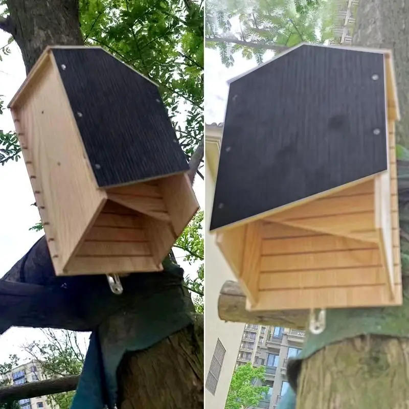 Outside Bat Habitat House Wooden Bat Shelter Reusable Wooden Bat Nest For Hibernation Bat Box House Wooden Decor For Garden 4