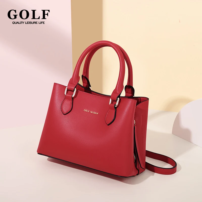 GOLF Red Handbags Women Luxury Red Leather Square Bags