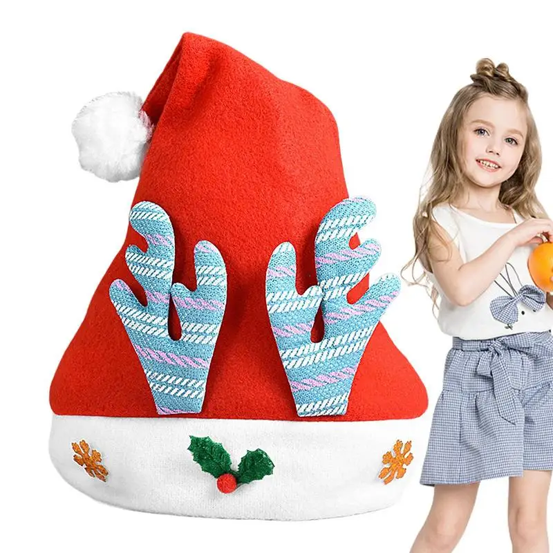 

Santa Claus Hat Fluffy Holiday Hat KidsParty Headwear Christmas Hat With Antlers For Christmas Stocking Stuffer Gift New Year
