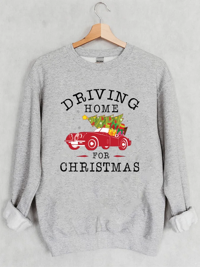 Christmas Car Print Crew Neck Long Sleeve Sweatshirt Casual Pullover Sport Long Sleeve Hooded Pullovers y2k Clothing