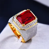 Gorgeous Big Male Female Red Zircon Stone Ring Large Yellow Gold Color Engagement Wedding Jewelry For Women