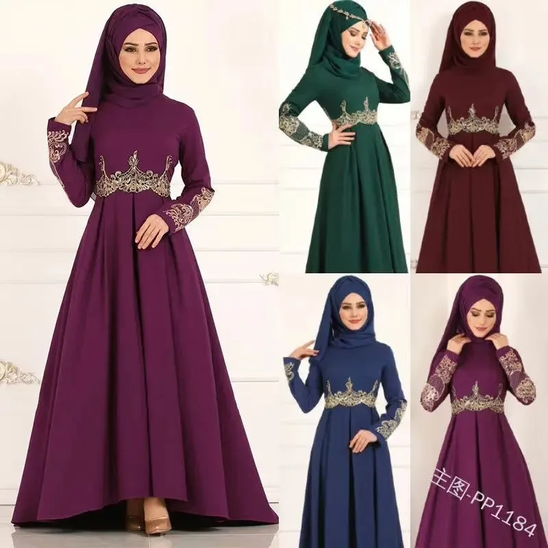 Robe ethnique musulmane taille haute, élégante, coupe cintrée, pour femmes, Bangladesh, turquie, Abaya, dubaï, manches longues, vêtements islamiques 1