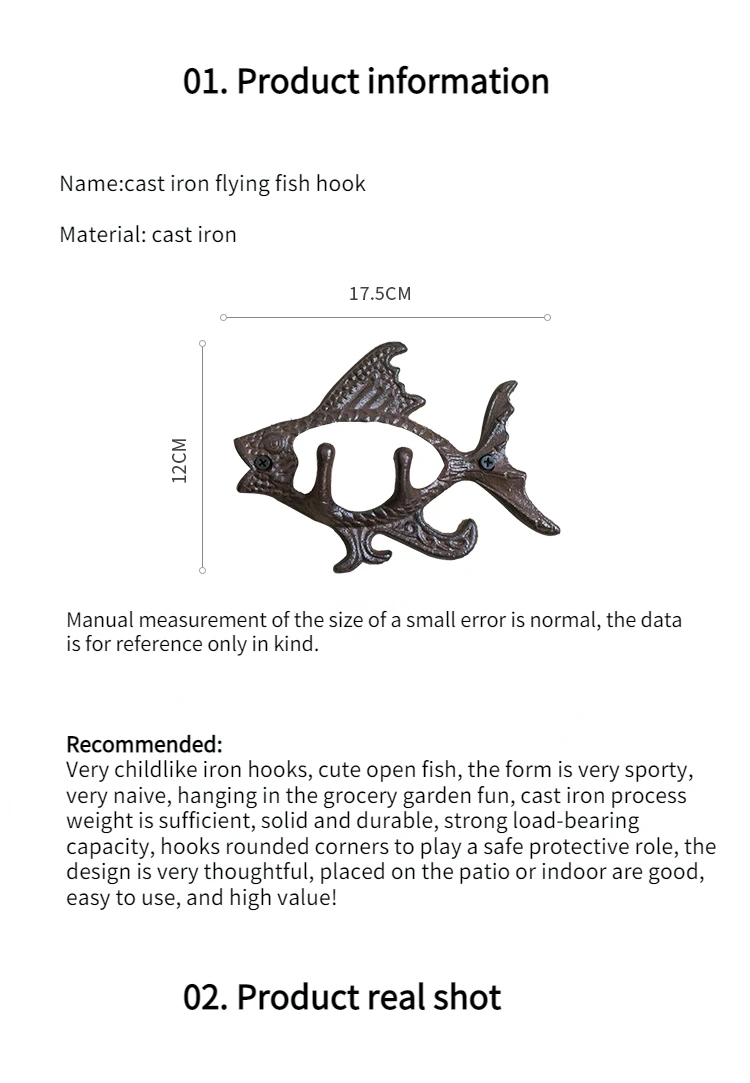 Cast Iron Flying Fish Hooks Garden Patio Outdoor Wall Hooks