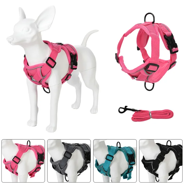 Adjustable Pet Dog Harness Leash Set For Small Medium Dogs Cats Hiking Puppy Chest Strap Solid Reflective Leash Bulldog Supplies Adjustable Pet Dog Harness Leash Set For Small Medium Dogs Cats Hiking Puppy Chest Strap Solid Reflective Leash Bulldog Supplies