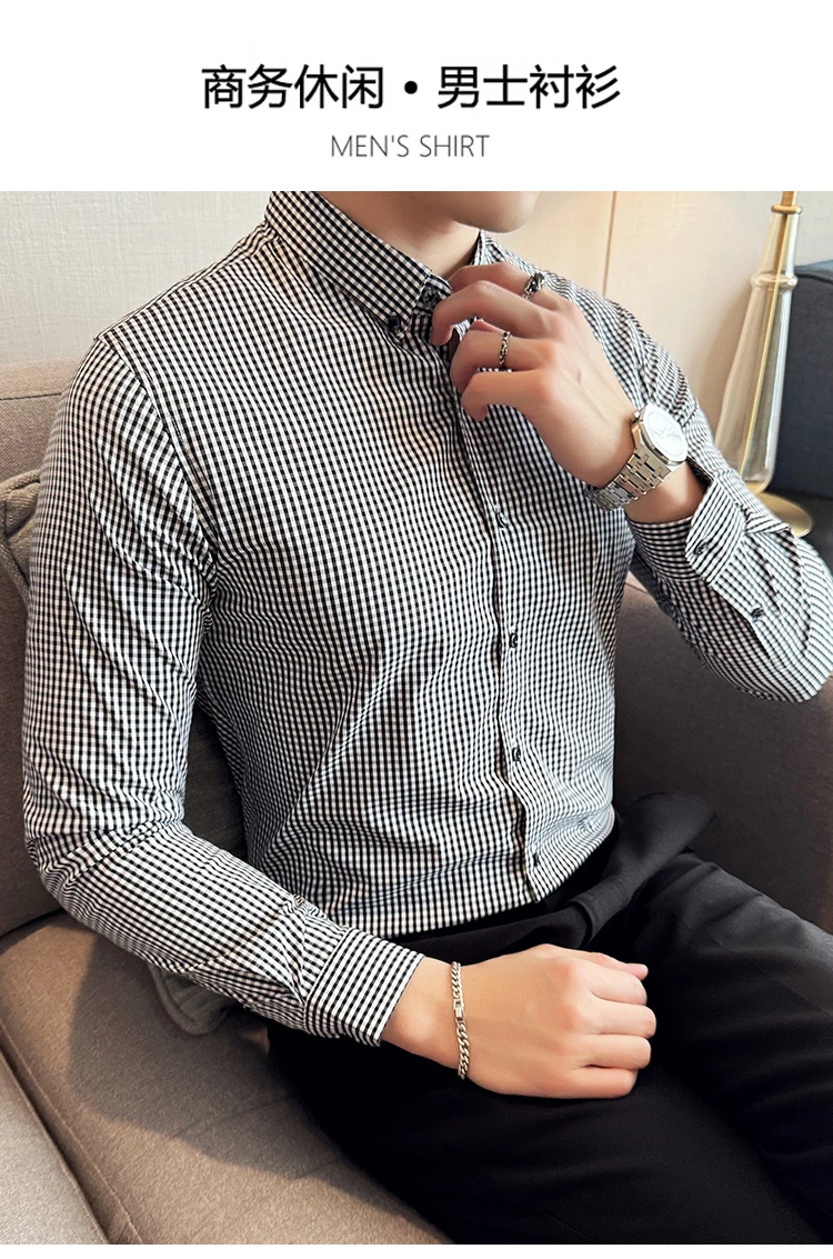 Description Picture 3 of itemStripe Shirt for Men Korean Luxury Clothing Long Sleeve Men's Social Shirt Dress Front Pocket Design Slim Fit Casual Prom Tuxedo