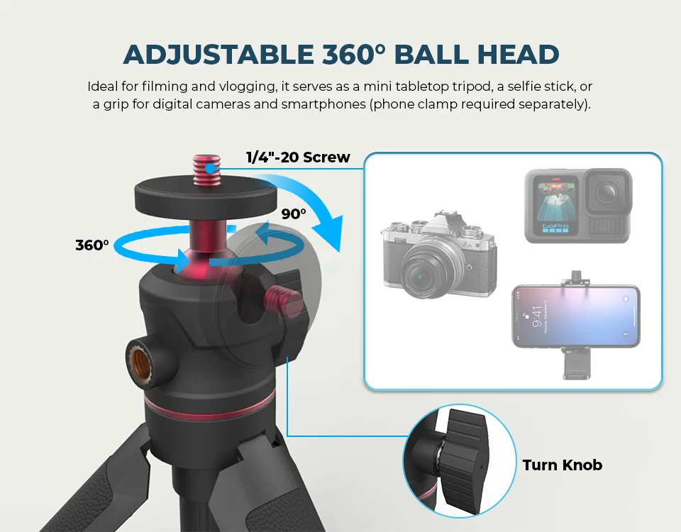 Foldable Tripod With Cold Hot Shoe 1/4'' Ball Head Mini Table Holder Bracket For