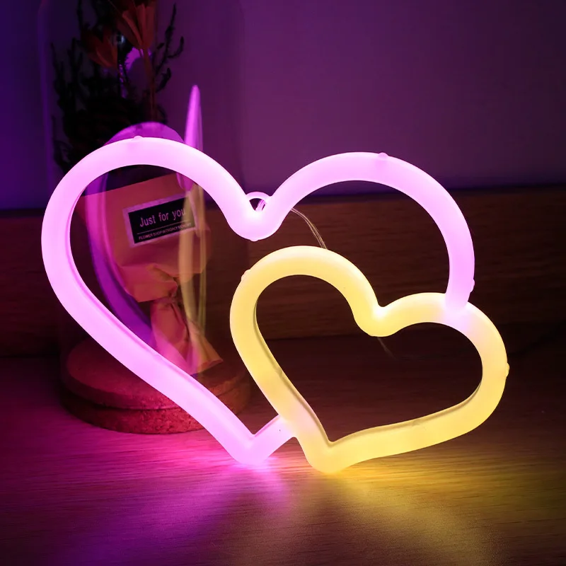 

Romantic Heart Neon Sign Pink Led Neon Signs for Wall Decor USB Powered Neon Lights for Bedroom Children's Room Birthday Gifts