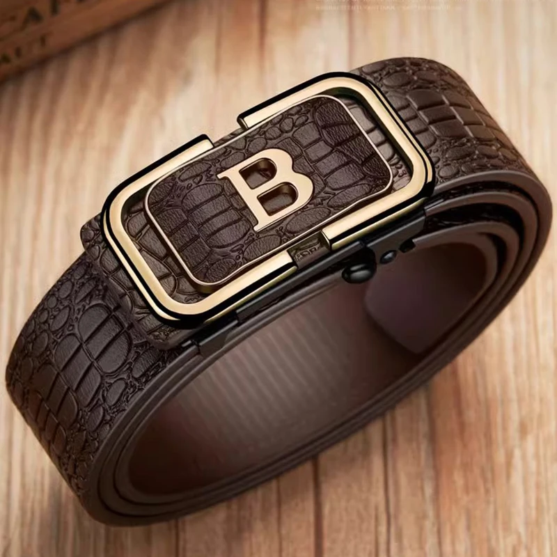 Men's Crocodile Pattern Leather Belt With Automatic Buckle Design_voghion.com