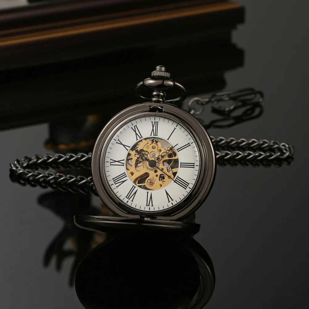 새로운 손 바람 기계 남자 주머니 시계 해골 다이얼 Steampunk 목걸이 펜던트 빈티지 드레스 Fob 시계 잡초 선물