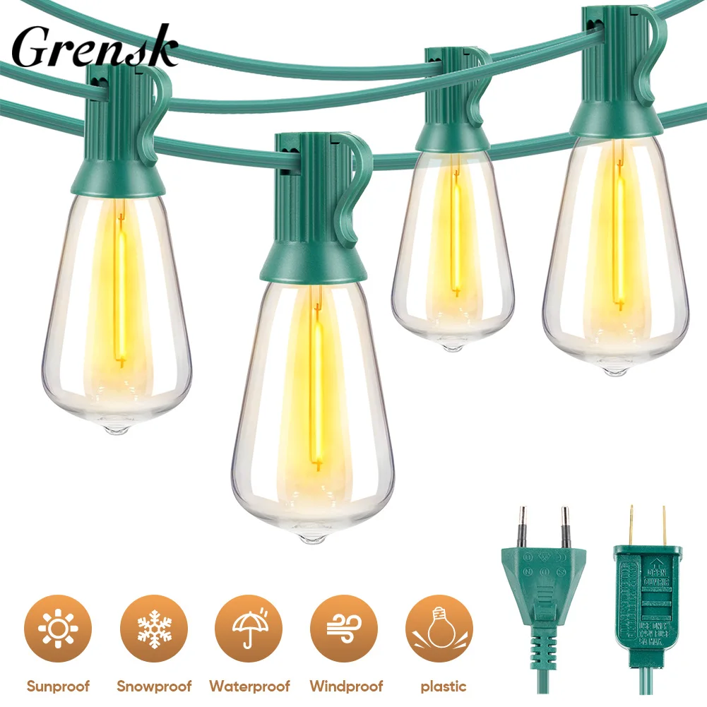 ST38 LED String Light Waterproof Plastic Replacement Bulbs E12 Shatterproof Outdoor Garland Connectable Garden Party Decorations