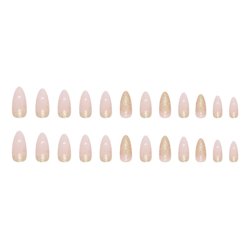 Description Picture 6 of item24-piece Long French Minimalist Flash Gold Nails with 1 Jelly Gel and 1 Nail File