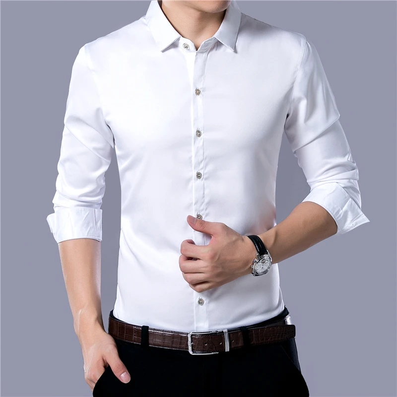 남성 캐주얼 비즈니스 긴팔 셔츠, 단색 패션